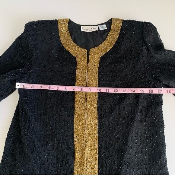 Laurence Kazar Vintage Black Gold Beaded Cocktail Silk Jacket Size Petite Small - Picture 3 of 7